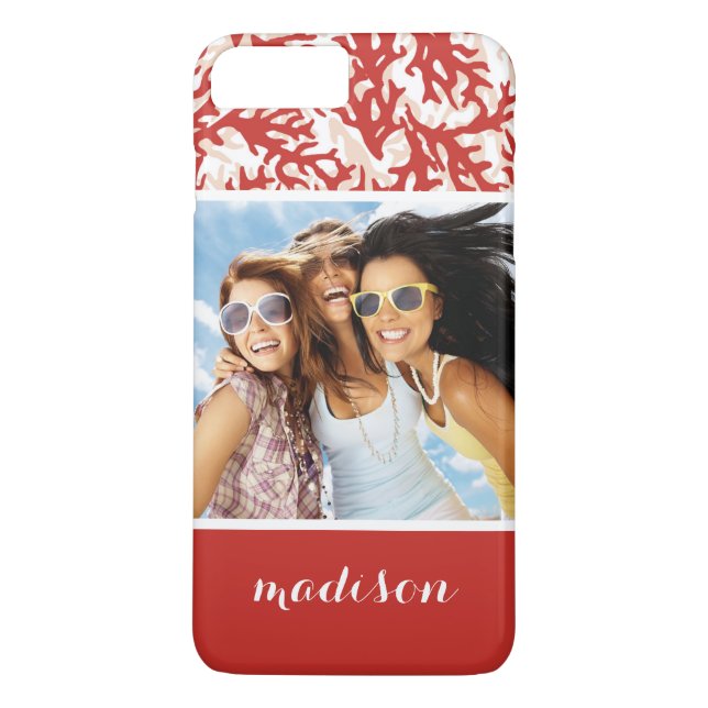 Red Coral Pattern | Your Photo & Name Case-Mate iPhone Case (Back)