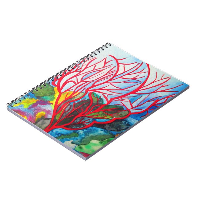 Red Coral Reef ocean art Notebook (Left Side)