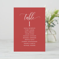 Red Coral, Seating Plan Cards with Guest Names