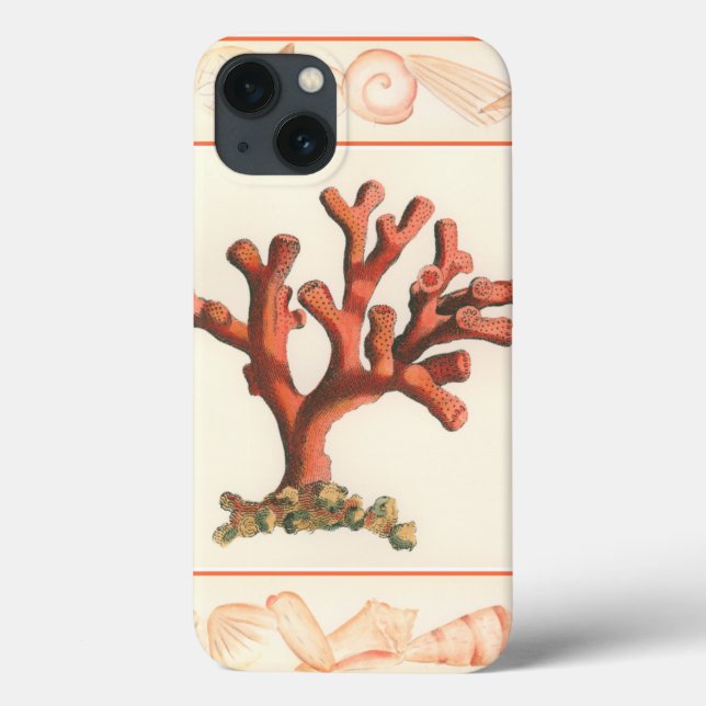 Red Coral with Conch Shell Border Case-Mate iPhone Case (Back)