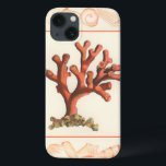 Red Coral with Conch Shell Border iPhone 13 Case<br><div class="desc">Get this modern piece of artwork today with cream coloured background. This piece of art contains a red, shaded coral that is very sharp and vivid with a decorative conch shell border. It's a contemporary art piece that will be perfect for any type of nautical theme you are trying to...</div>