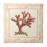 Red Coral with Conch Shell Border Ceramic Tile<br><div class="desc">Get this modern piece of artwork today with cream coloured background. This piece of art contains a red, shaded coral that is very sharp and vivid with a decorative conch shell border. It's a contemporary art piece that will be perfect for any type of nautical theme you are trying to...</div>