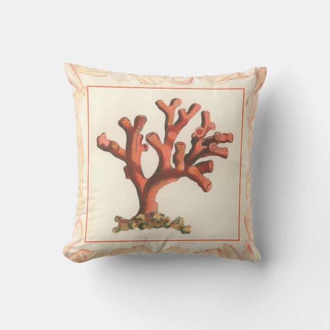 Red Coral with Conch Shell Border Cushion (Front)