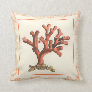 Red Coral with Conch Shell Border Cushion
