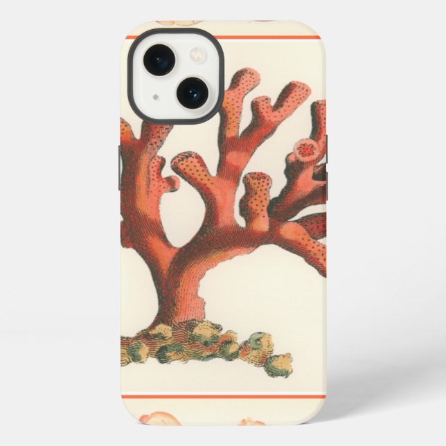 Red Coral with Conch Shell Border iPhone Case (Back)