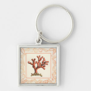 Red Coral with Conch Shell Border Key Ring