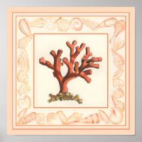 Red Coral with Conch Shell Border