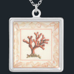 Red Coral with Conch Shell Border Silver Plated Necklace<br><div class="desc">Get this modern piece of artwork today with cream coloured background. This piece of art contains a red, shaded coral that is very sharp and vivid with a decorative conch shell border. It's a contemporary art piece that will be perfect for any type of nautical theme you are trying to...</div>