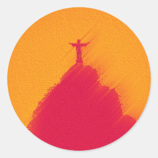 Red Corcovado Rio-Brasil Classic Round Sticker