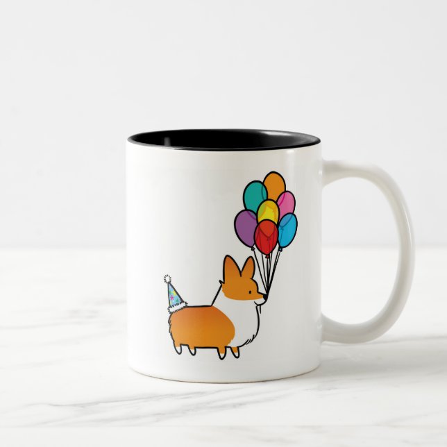 Red Corgi Birthday Balloons Mug | CorgiThings (Right)