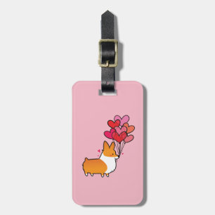 Red Corgi Heart Balloons Luggage Tag