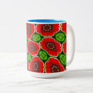 Red Corn Poppies Pattern Two-Tone Coffee Mug
