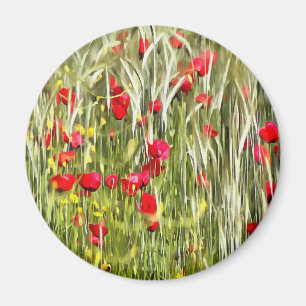 Red Corn Poppies Realistic Art Magnet