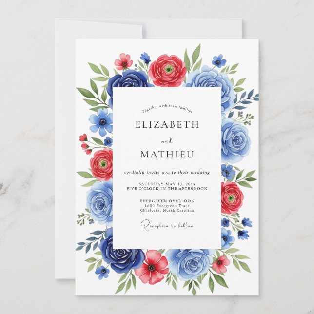 Red Cornflower Blue Vivacious Summer Wedding Invitation (Front)