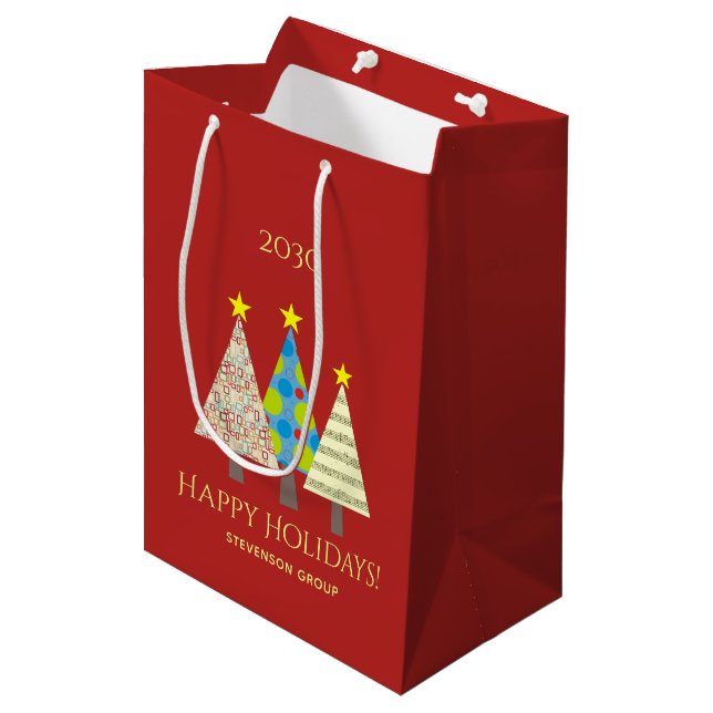 Red Corporate Christmas Holiday Medium Gift Bag (Front Angled)