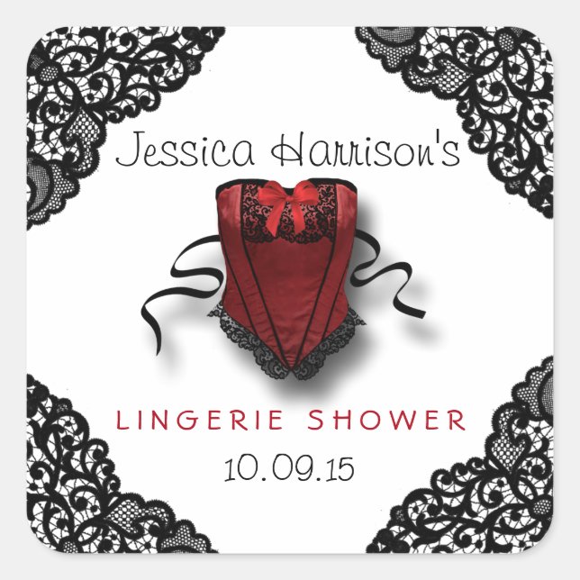 Red Corset & Black Lace Lingerie Shower Stickers (Front)