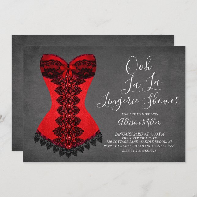 Red Corset Lingerie Bridal Shower Invitation (Front/Back)