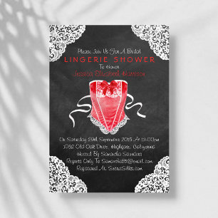 Red Corset White Lace Chalkboard Lingerie Shower Invitation