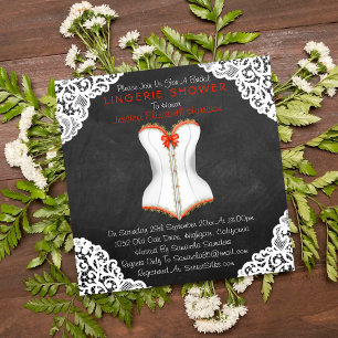 Red Corset White Lace Chalkboard Lingerie Shower Invitation