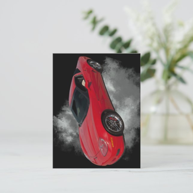 Red Corvette with Grey smoke removable background Postcard (Standing Front)