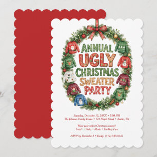 Red Cosy Funny Sweater Wreath Holiday Party TMF26 Invitation