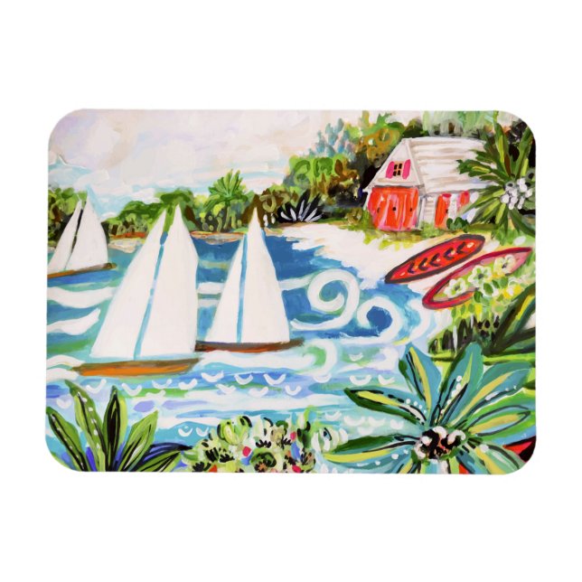 Red Cottage by the Bay II Magnet (Horizontal)