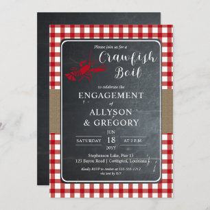 Red Country Checks Crawfish Boil Engagement Party Invitation