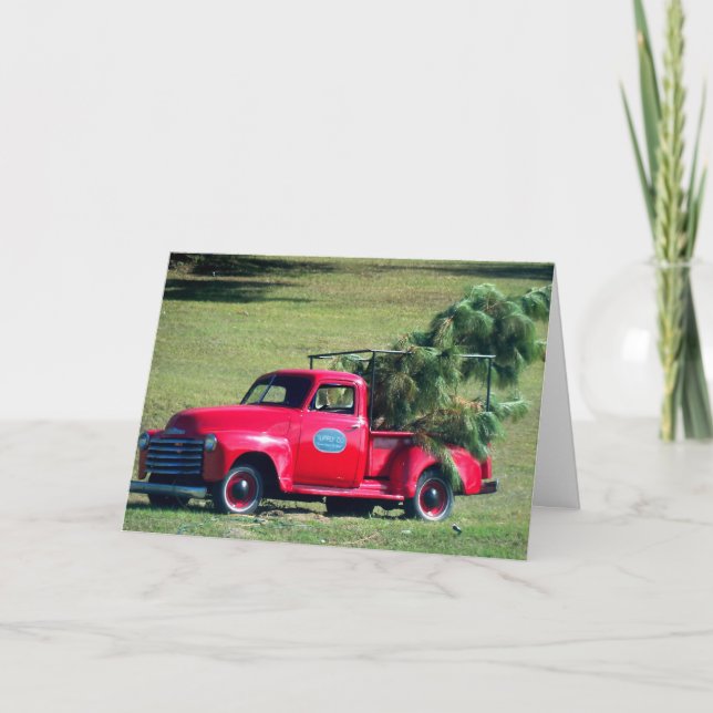 Red Country Chevy Pickup Christmas Tree Card (Front)