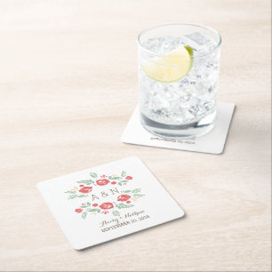Red Country Floral Monogram Paper Coasters