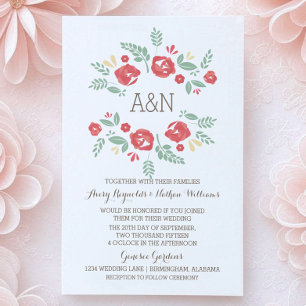Red Country Floral Monogram Wedding Invite