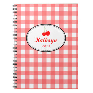 Red country gingham pattern sweet cherry personal notebook