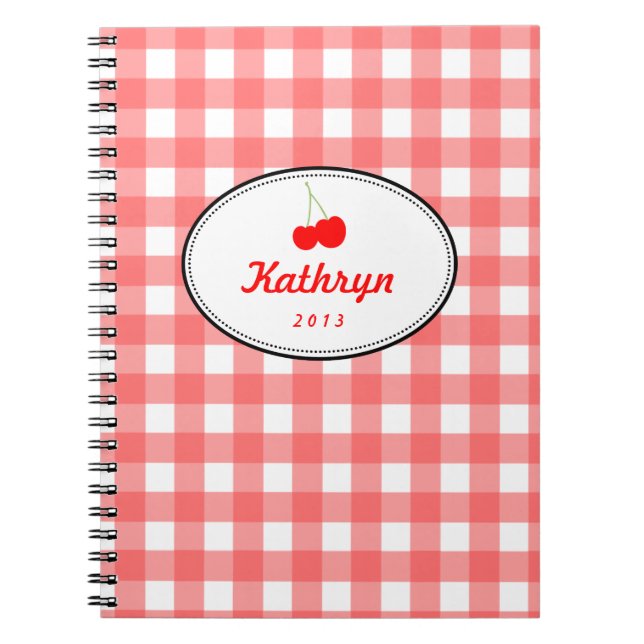 Red country gingham pattern sweet cherry personal notebook (Front)