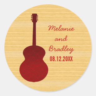 Red Country Guitar Wedding Stickers