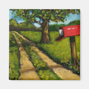 Red Country Mailbox: Oil Painting Magnet