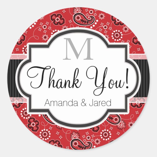 Red Country Paisley Wedding Classic Round Sticker (Front)