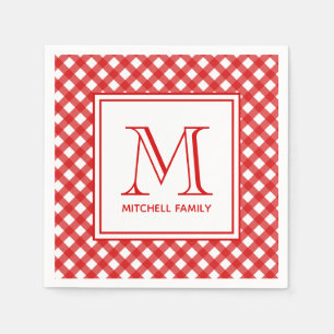 Red  Country Style Gingham Pattern Monogrammed Napkin