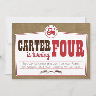 Red Country Tractor Invitation