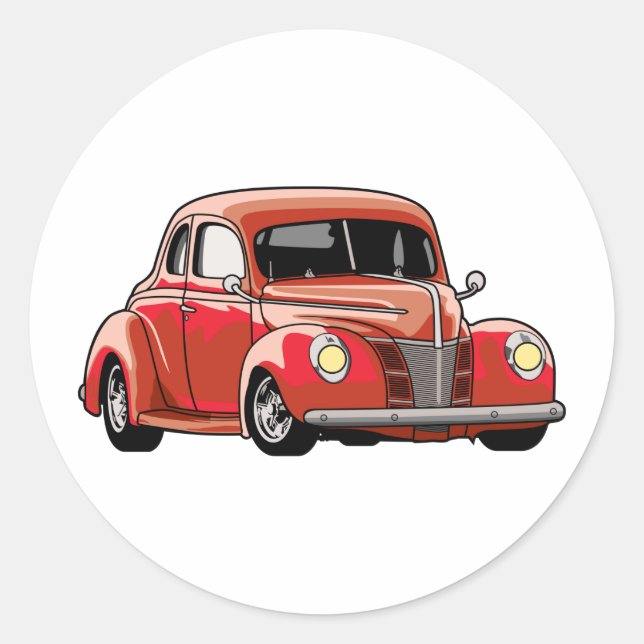 Red Coupe Hot Rod Classic Round Sticker (Front)