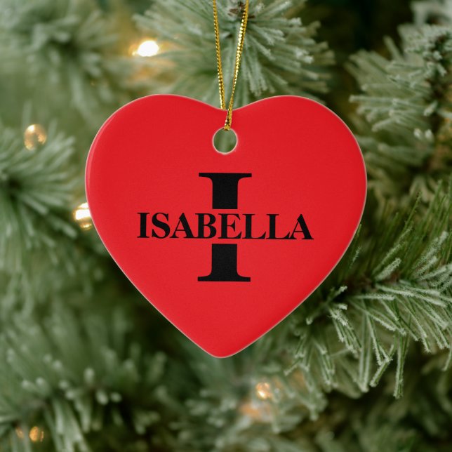 Red Couple Initial Monogram Name Design Ceramic Ornament (Tree)