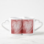 Red Couples Heart Coffee Mug Set<br><div class="desc">Rich red marbled background with layers of light red and white hearts on both sides. Both mugs have "Mr" and "Mrs" on either side. Keep this text or replace with your own. You can also click on ''Customise It!'' to make any adjustments you need or to add your own image....</div>