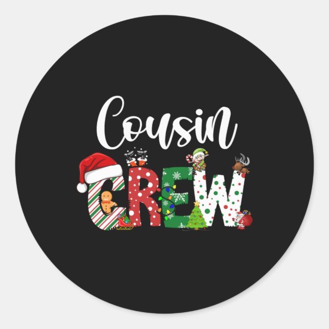 Red Cousin Crew Christmas Retro T Shirt  Classic Round Sticker (Front)