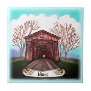 Red Covered Bridge Ceramic Tile