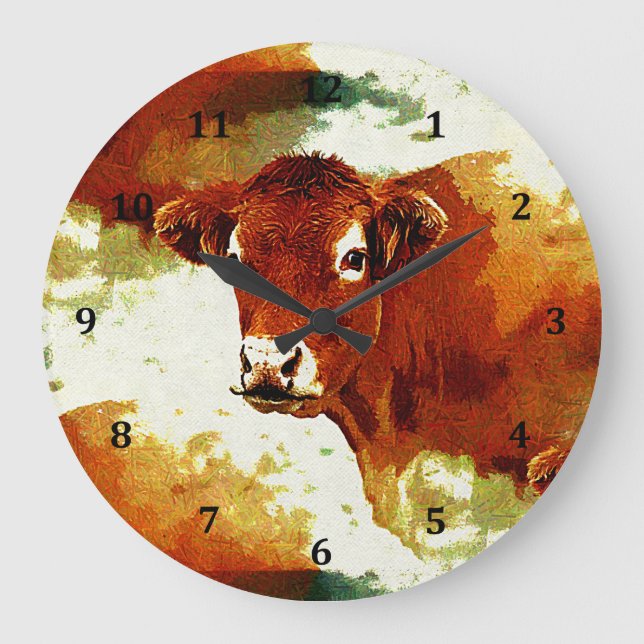 Red Cow Painting Large Clock (Front)