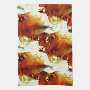 Red Cow Painting Tea Towel