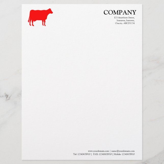 Red Cow - White Customised Letterhead (Front)