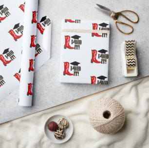 Red Cowboy Boot Grad Cap and Diploma Graduation  Wrapping Paper