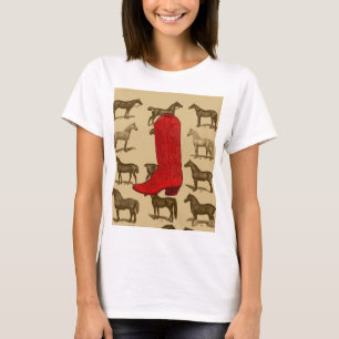 Red Cowboy Boot Horses Shirt