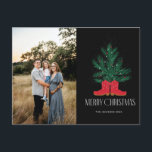 Red Cowboy Boots and Spruce Merry Christmas Holiday Postcard<br><div class="desc">Red Cowboy Boots and Spruce Merry Christmas</div>