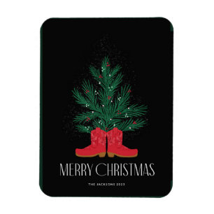 Red Cowboy Boots and Spruce Merry Christmas Magnet