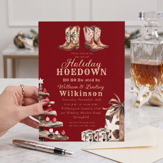 Red Cowboy Boots Christmas Holiday Hoedown Invitation
